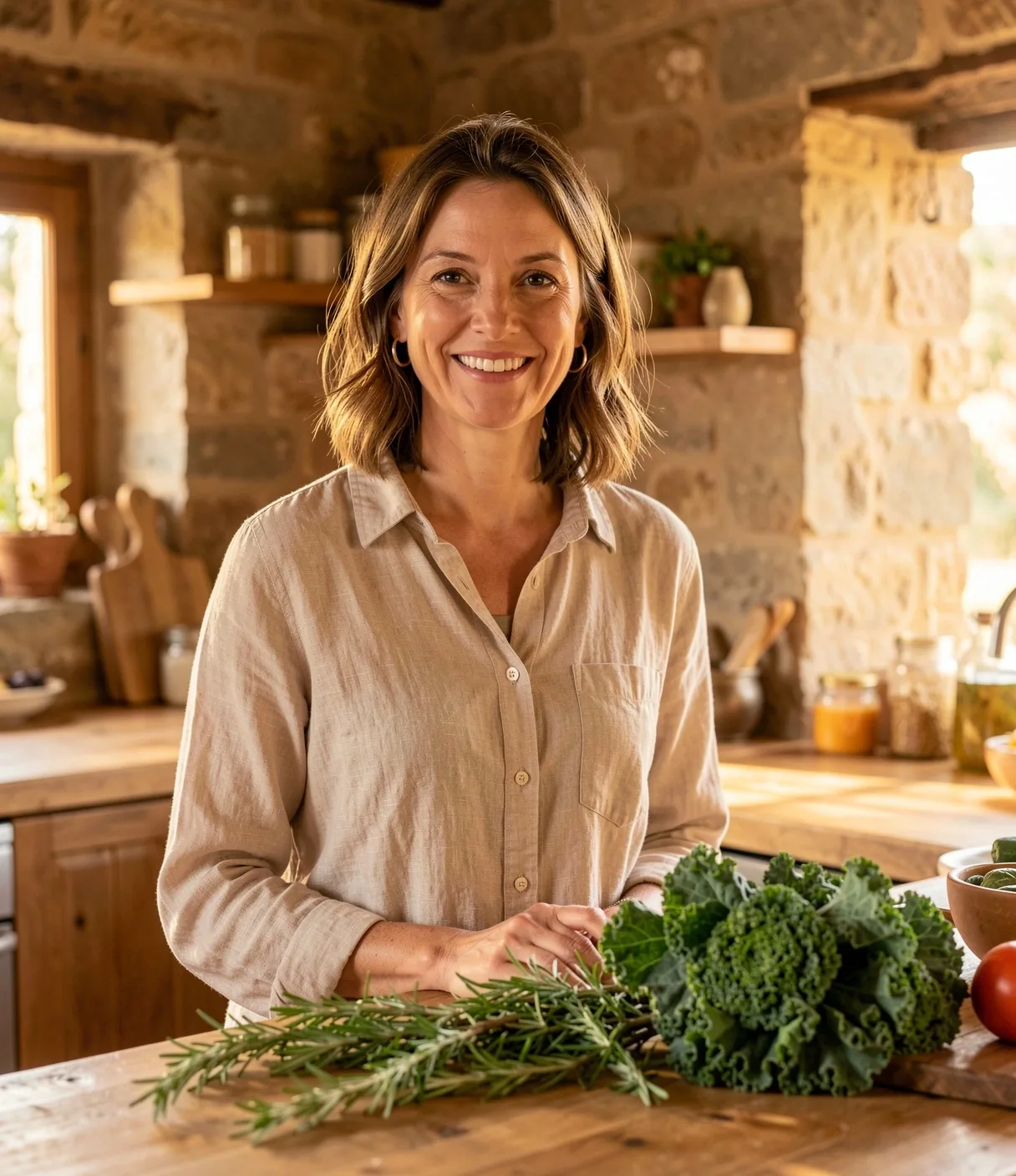 Cocina rústica mediterránea con ingredientes naturales